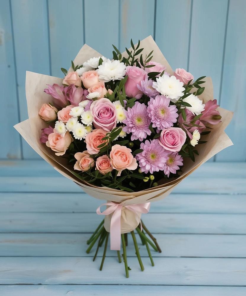 Букет цветов из: Хризантемы, Розы и Альстромерии в Козмодемьянске