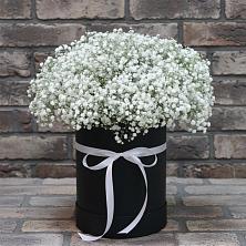 Цветочная композиция из Гипсофила в шляпной коробке в Козмодемьянске